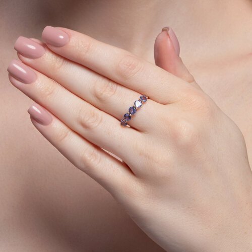 Кольцо из золочёного серебра с танзанитами (Арт.92014395)