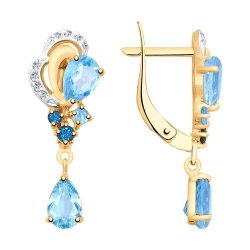 Серьги золотые пробы 585 с миксом камней (Арт.725364)