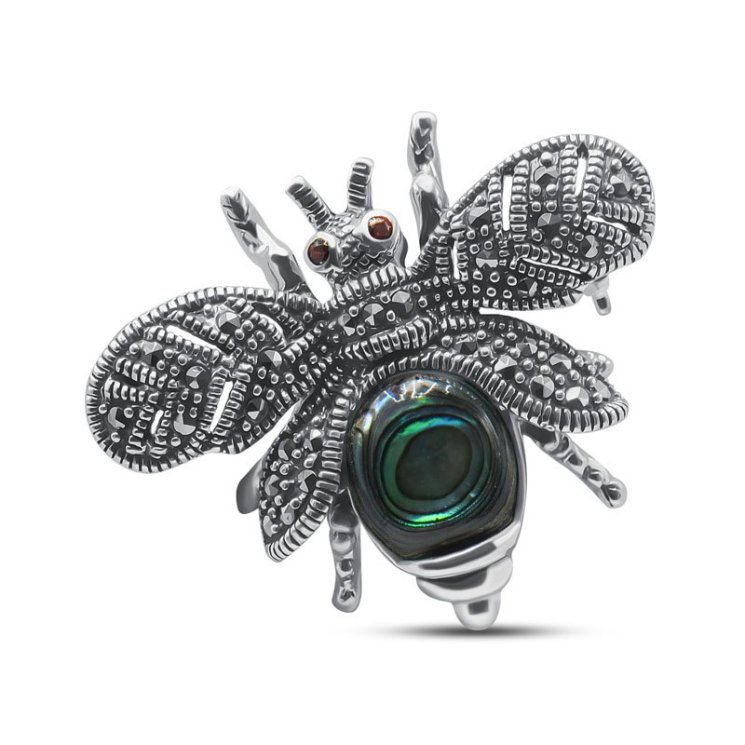 Брошь Серебряные крылья (Арт.0839843e_perlamutr_markazit)