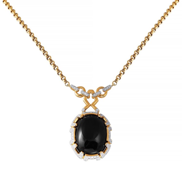 Ожерелье из золота с бриллиантом и ониксом (Арт.aan0739_kl_ox_yg)