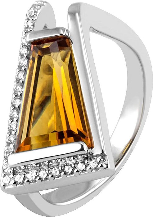 Кольцо из серебра с куб. цирконием и цитрином (Арт.41_04295-3s)