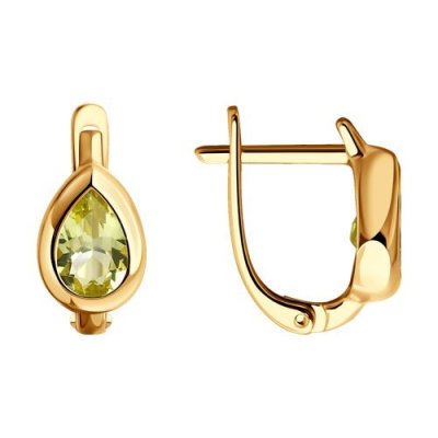 Серьги золотые с лимонным кварцем «Солнечная Капля» Соколов (арт.728540)