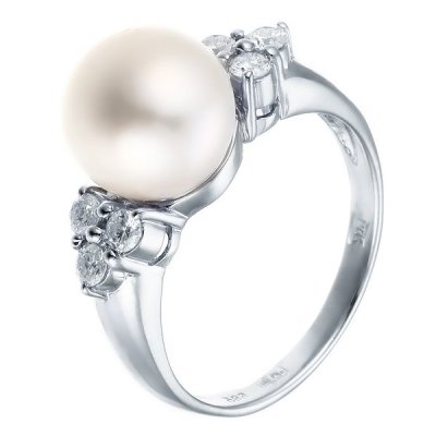 Кольцо из белого золота с бриллиантом и жемчугом (Арт.aas_r0900_wp_wg)