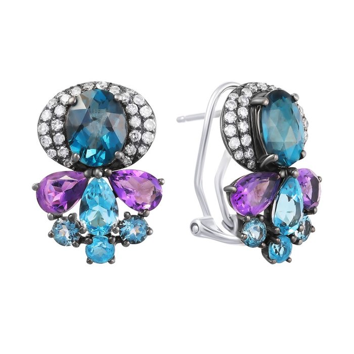 Серьги из белого золота с бриллиантом и топазом (Арт.e28141c_sr_bt_mc_wg)