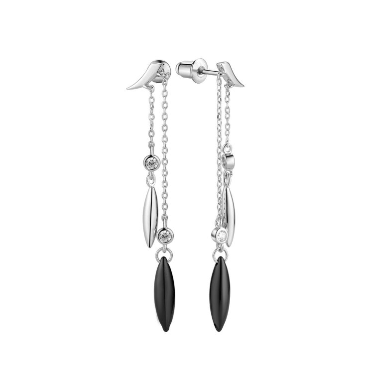 Серьги из серебра с керамикой и фианитом (Арт.tc-e01823-b-w-w-x-x)