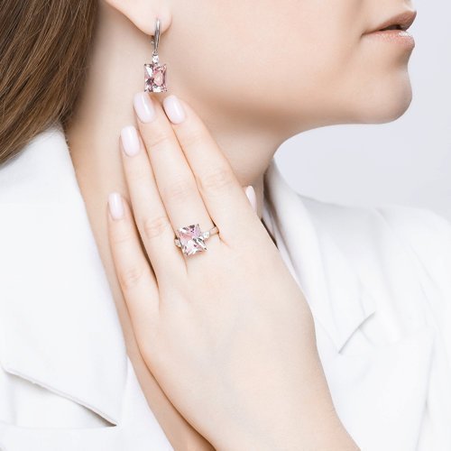 Кольцо серебряное с ситаллом и фианитами «Розовый Вальс» SOKOLOV (арт.92011271)