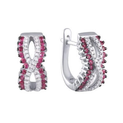 Серьги из белого золота с бриллиантом и рубином (Арт.me32603-wd-ru_ru_wg)