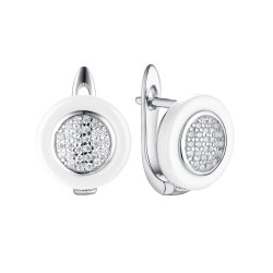 Серьги из серебра с керамикой и фианитом (Арт.tc-e00034-w-w-x-x-w)