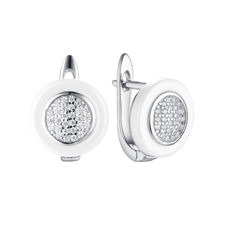 Серьги из серебра с керамикой и фианитом (Арт.tc-e00034-w-w-x-x-w)