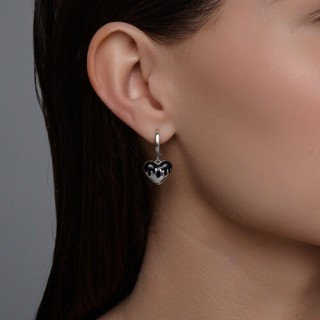 Серьги серебряные с эмалью «Черное Сердце» Соколов (арт.94026800)