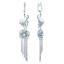 Серьги из белого золота с бриллиантом и празиолитом (Арт.re6796_sr_ga_tv_wg)