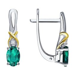 Серьги из белого золота с бриллиантами и изумрудами (Арт.3020595-3)