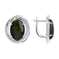 Серьги из серебра с обсидианом и фианитами (Арт.94-320-00962-1)