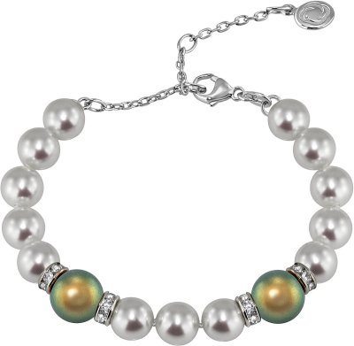 Браслет из серебра с жемчугом и куб. цирконием (Арт.102b-sr5-1-26)