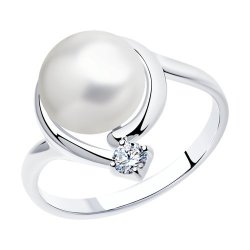 Кольцо из серебра с жемчугом и фианитом (Арт.94-310-01111-1)