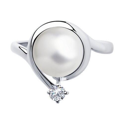 Кольцо из серебра с жемчугом и фианитом (Арт.94-310-01111-1)