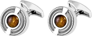 Запонки серебряные с тигровым глазом Silver Snake Round Tateossian (арт.CL0494)