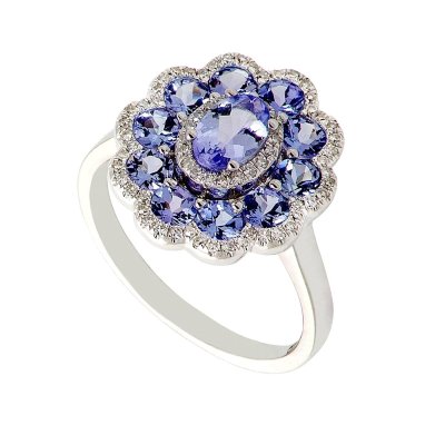 Кольцо белое золото с бриллиантами и танзанитами «Сияние Танзании» La Nordica (арт.29-12-8070202-AB)