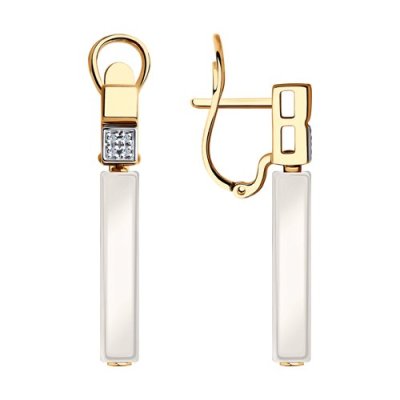 Серьги золото с бриллиантами и керамикой «Белая линия» Соколов (арт.6025121)