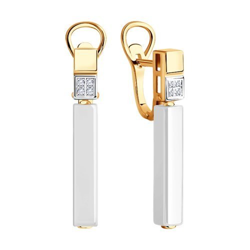 Серьги золото с бриллиантами и керамикой «Белая линия» Соколов (арт.6025121)