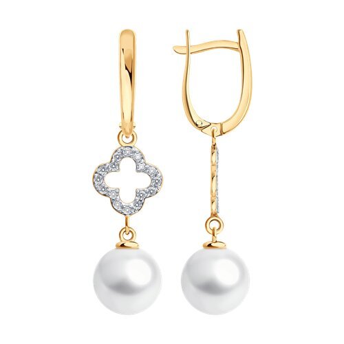 Серьги золотые пробы 585 с жемчугом (Арт.792473)