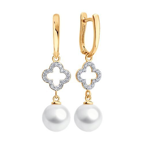 Серьги золотые пробы 585 с жемчугом (Арт.792473)