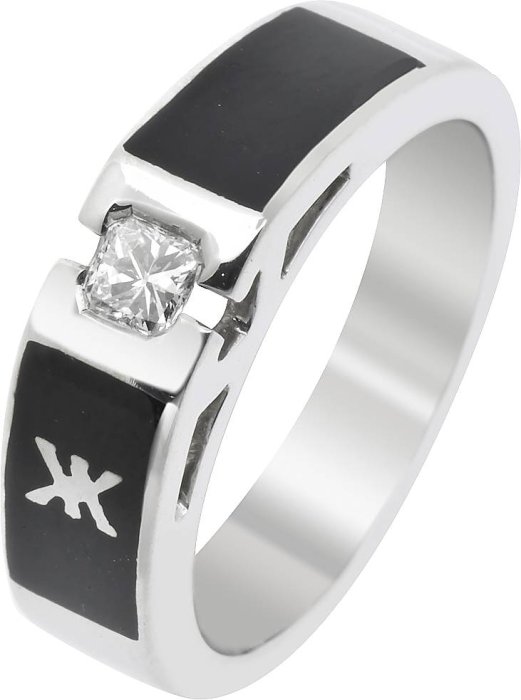 Кольцо из белого золота с бриллиантом и эмалью (Арт.9161tkln)