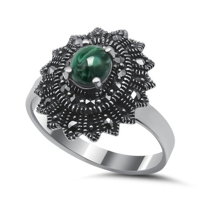 Кольцо серебряное с малахитом и марказитом «Крылья ночи» MyJewels (арт.2139)