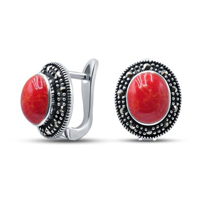 Серьги серебряные с кораллом и марказитом «Крылья огня» SOKOLOV (арт.2239)