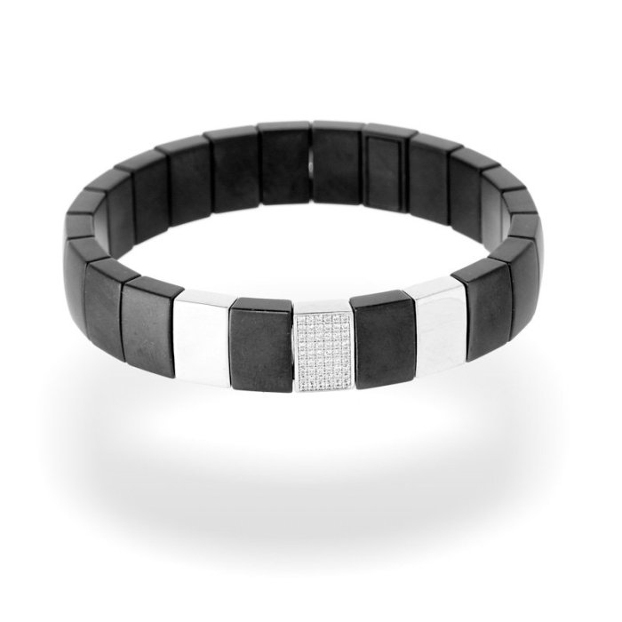 Браслет из серебра с керамикой и куб. цирконием (Арт.tm-b1352-2-b-w-x-x-w)