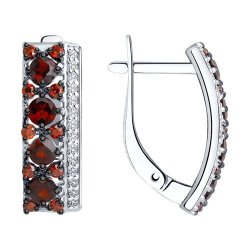 Серьги из серебра с гранатами и красными и бесцветными фианитами (Арт.92021447)