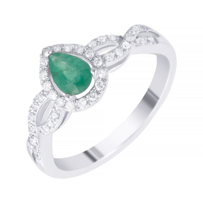 Кольцо из белого золота с бриллиантом и изумрудом (Арт.n073ema4wx_em_wg)