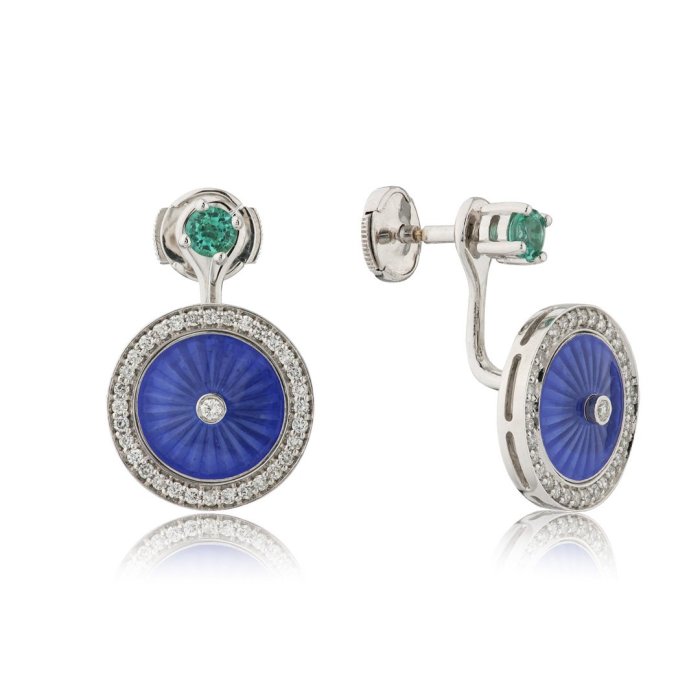 Серьги из золота с бриллиантом и изумрудом Русские Самоцветы (Арт.38203)