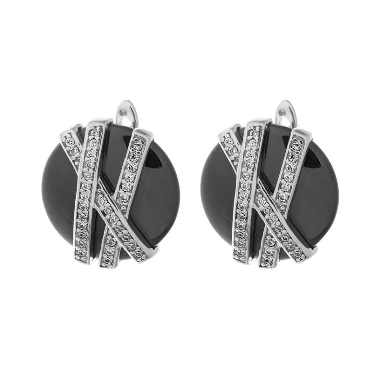 Серьги из серебра с керамикой и фианитом (Арт.tc-e00181-b-w-x-x-w)