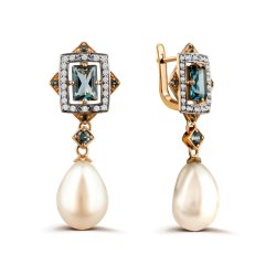 Серьги из золота с бриллиантом и жемчугом Русские Самоцветы (Арт.95592)