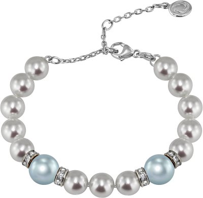 Браслет из серебра с жемчугом и куб. цирконием (Арт.102b-sr5-1-27)