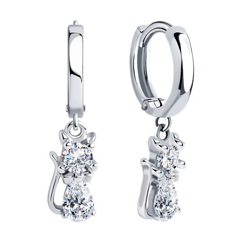 Серьги серебряные с фианитом «Кошачий блеск» Соколов (арт.94026039)