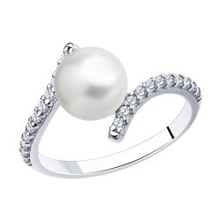 Кольцо из серебра с жемчугом и фианитами (Арт.94-310-01118-1)