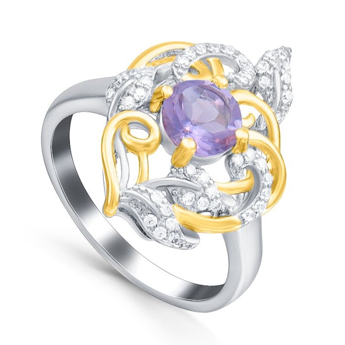Кольцо Серебряные крылья (Арт.21knys1487gp-155_ametist_kubcirkonii_30)