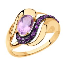 Кольцо золотое пробы 585 с аметистом (Арт.714782)
