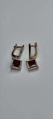 Серьги золото с гранатом и фианитами «Алая геометрия» Estet (арт.01С3115422-2)