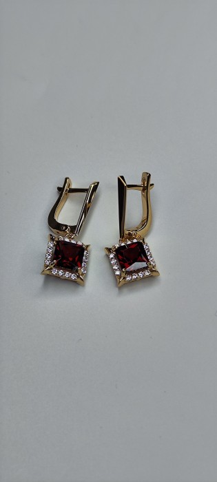 Серьги золото с гранатом и фианитами «Алая геометрия» Estet (арт.01С3115422-2)