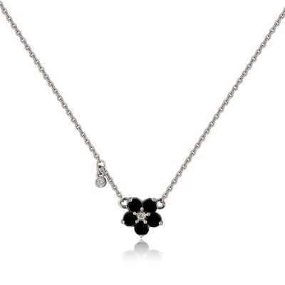 Колье золото с бриллиантом и ониксом «Черный флёр» Русские самоцветы (арт.95862)