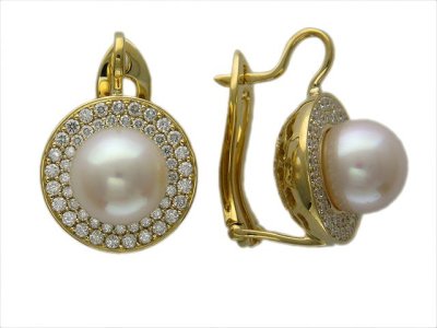 Серьги золотые с бриллиантами и жемчугом «Aphrodite Halo» ESTET (арт.01С642904-1)