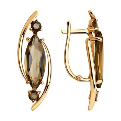 Серьги золото 585 с раухтопазом «Туманный Шик» Соколов (арт.726845)