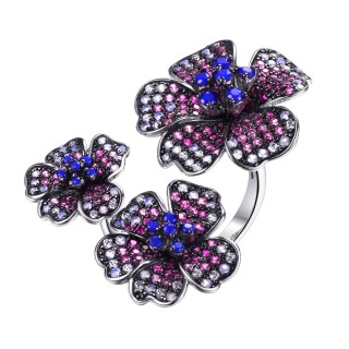 Кольцо серебряное с корундом, опалом и фианитами «Flower Fantasy» Fresh Jewelry (арт.CZ-R00858-X-WB-X-X-M3)