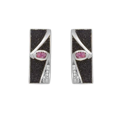 Серьги из серебра с корундом и фианитом (Арт.gl-e00137-x-w-pin-x-b)