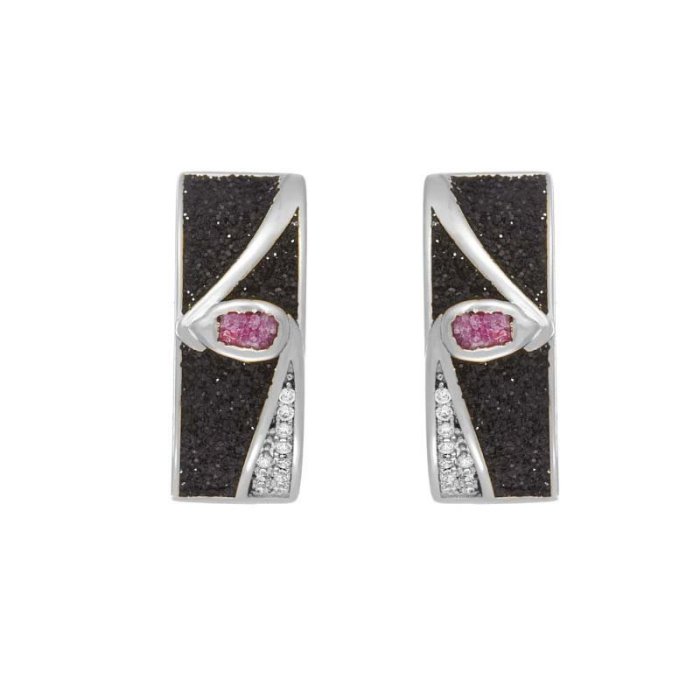 Серьги из серебра с корундом и фианитом (Арт.gl-e00137-x-w-pin-x-b)