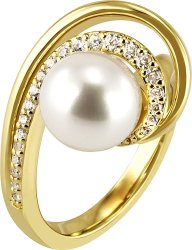 Кольцо из серебра с жемчугом и куб. цирконием (Арт.41_04305-6g)