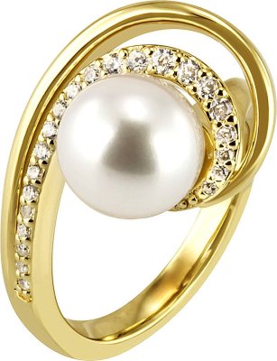 Кольцо из серебра с жемчугом и куб. цирконием (Арт.41_04305-6g)